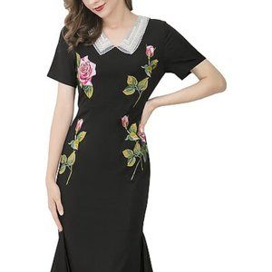 BURRYCO Black Collar Flower Dress NWT
